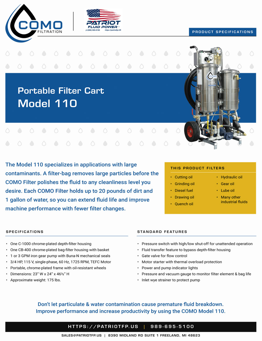 An image preview of Patriot Fluid Power literature Model 110