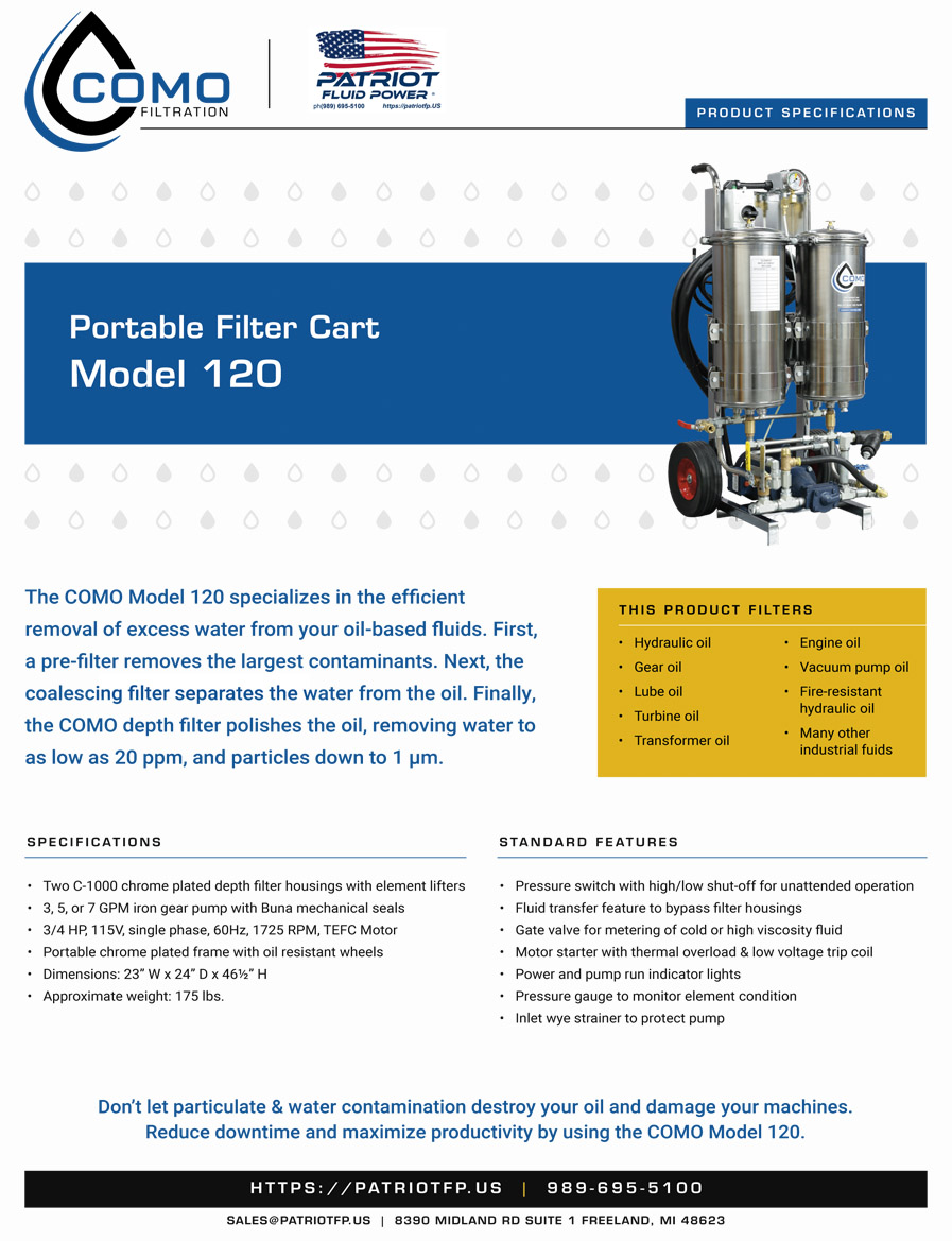 An image preview of Patriot Fluid Power literature Model 120