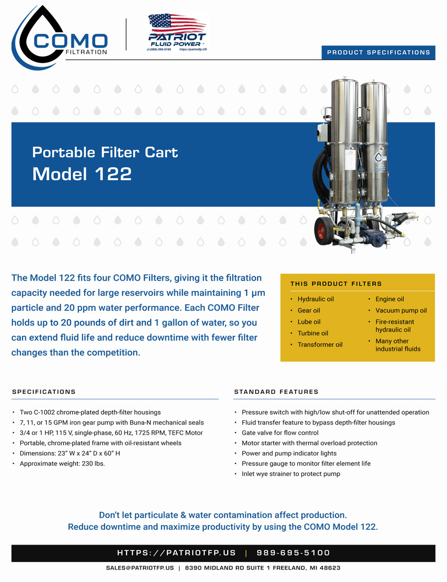 An image preview of Patriot Fluid Power literature Model 122