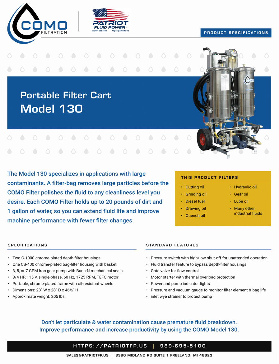 An image preview of Patriot Fluid Power literature Model 130