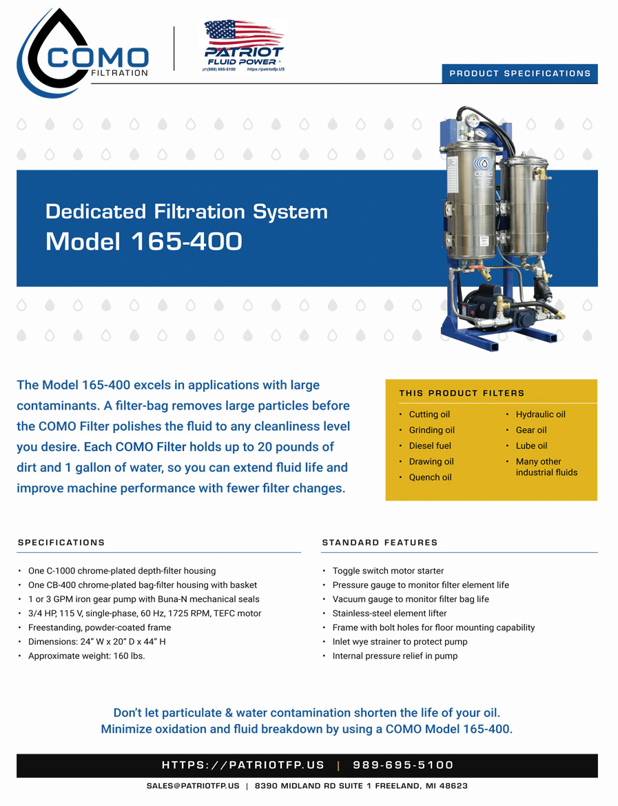 An image preview of Patriot Fluid Power literature Model 165-400