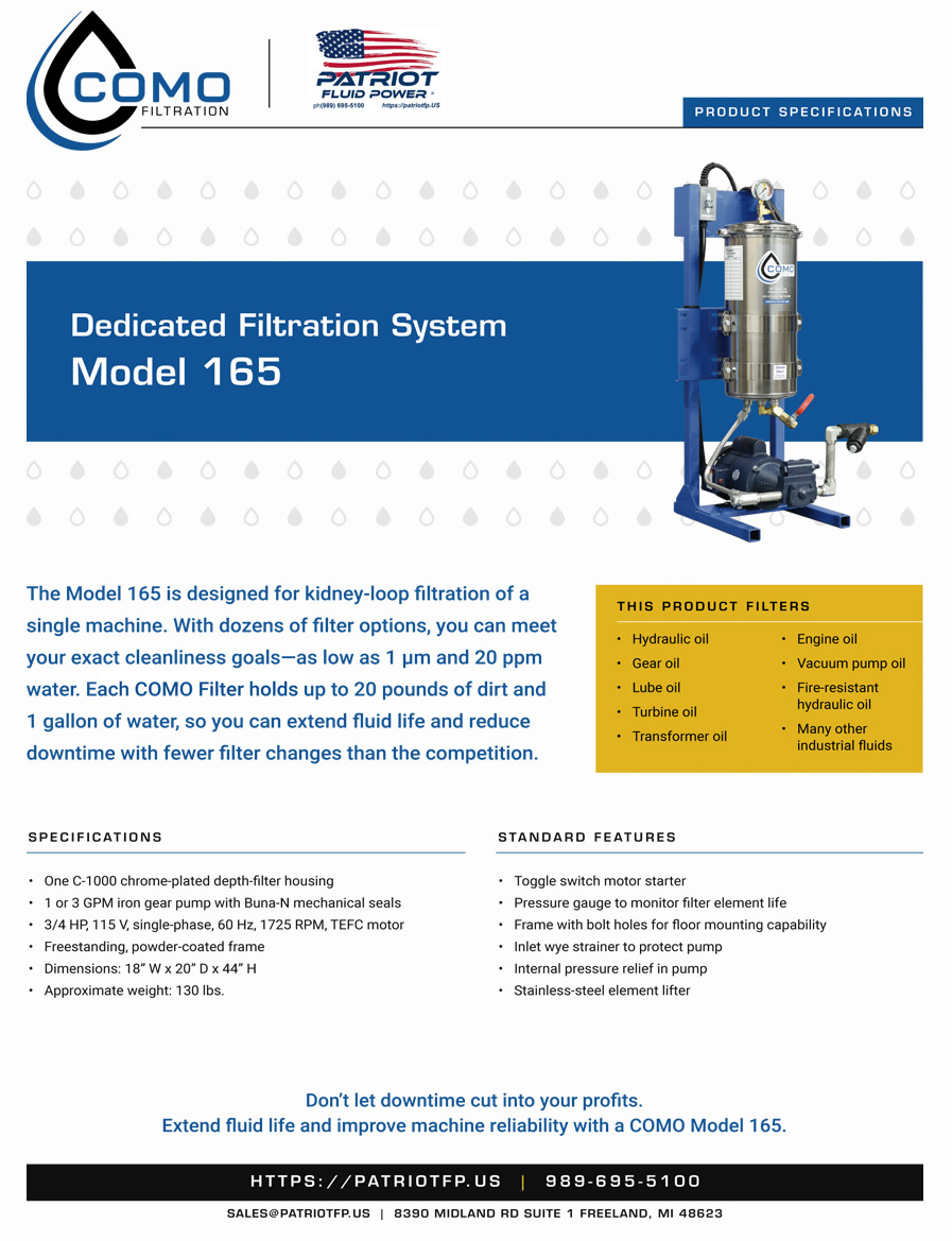 An image preview of Patriot Fluid Power literature Model 165