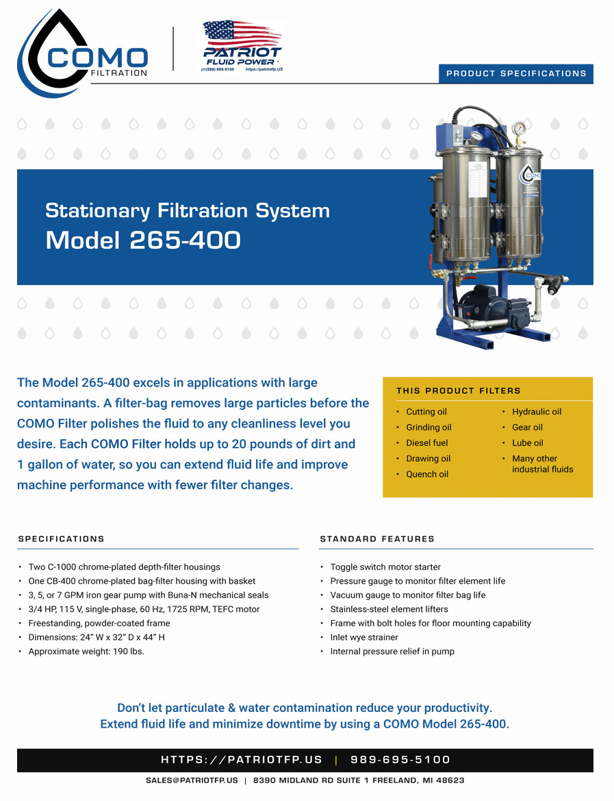 An image preview of Patriot Fluid Power literature Model 265-400