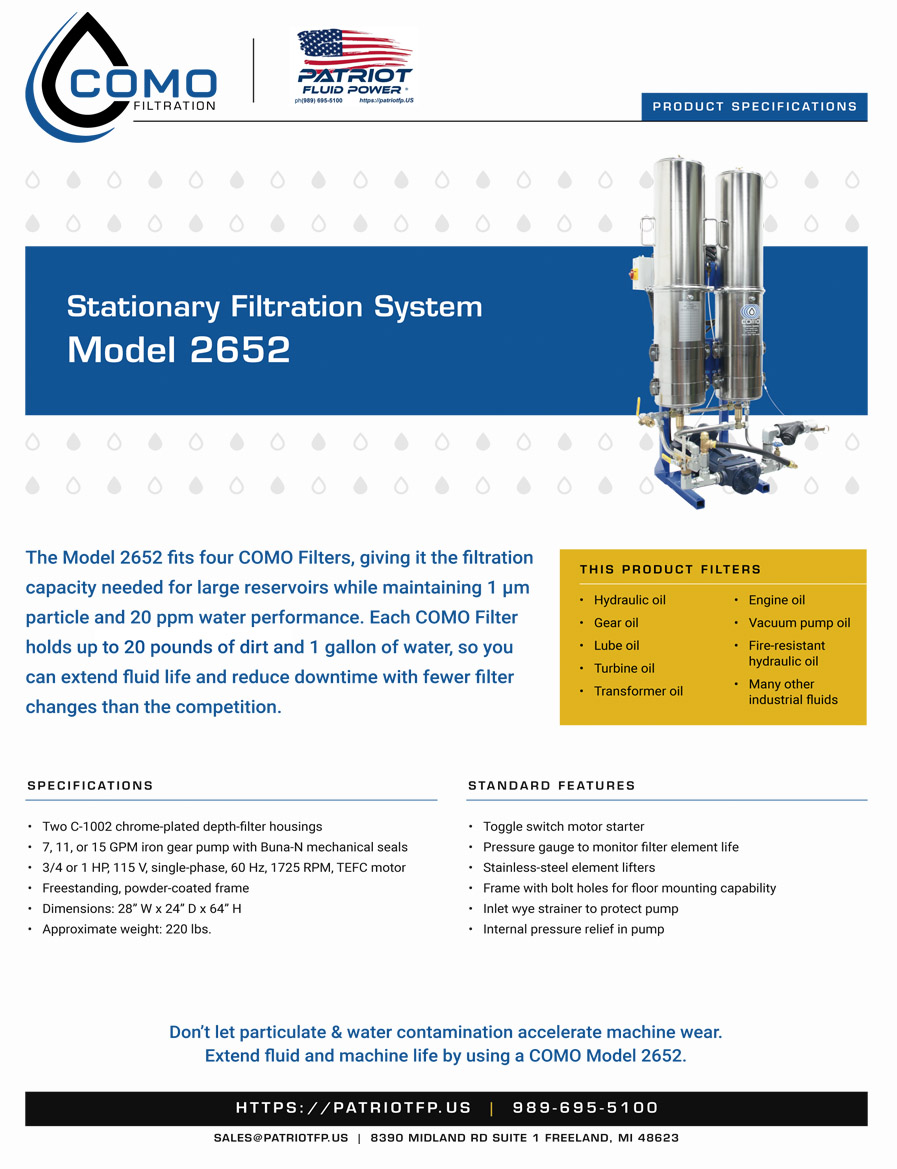 An image preview of Patriot Fluid Power literature Model 2652