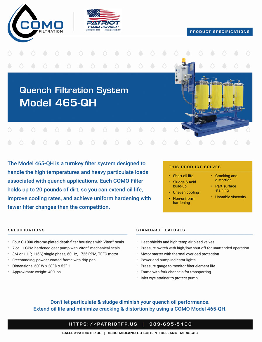 An image preview of Patriot Fluid Power literature Model 465-QH