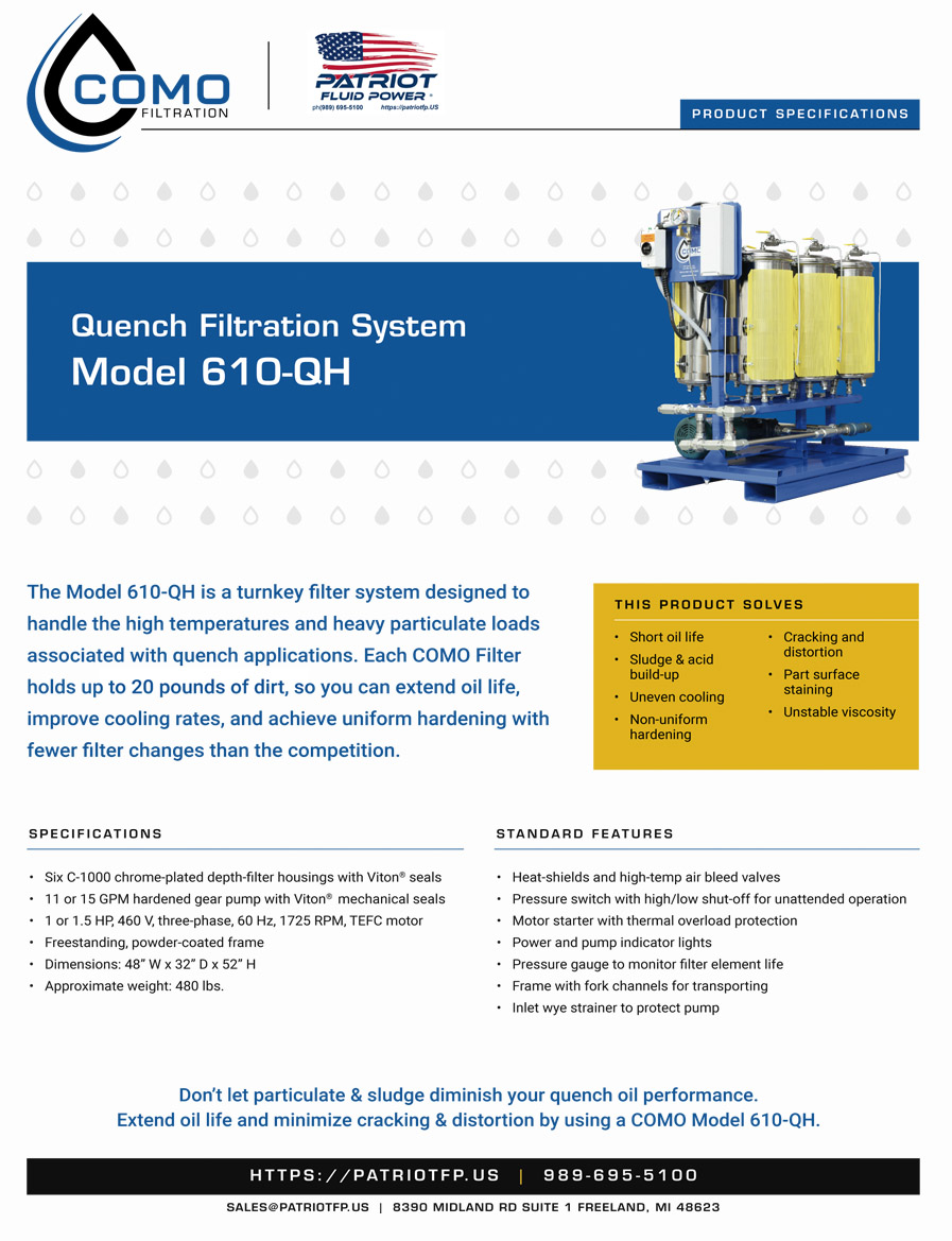 An image preview of Patriot Fluid Power literature Model 610-QH